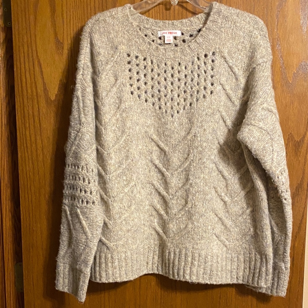 Joe Fresh Beige Cable & Openwork Crewneck Sweater